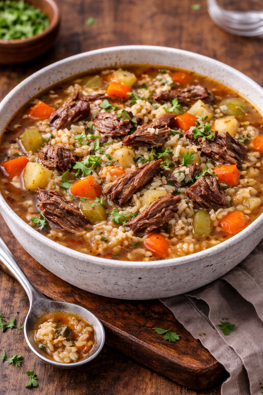 Hearty Vegetable and Rice Soup with Beef Broth