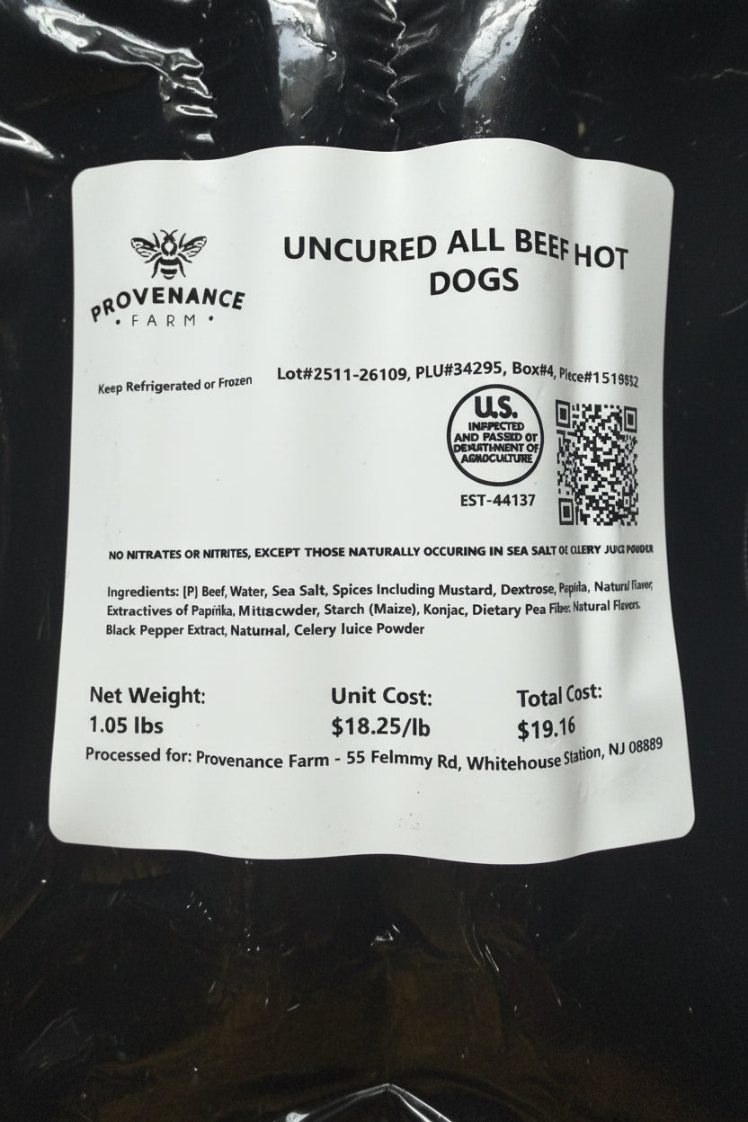 100% regeneratively raised, grass-fed beef, our Uncured All-Beef Hot Dogs